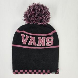 Vans Off the Wall Beanie Hat Pink Black Adult Toboggan Cap W/Pompom